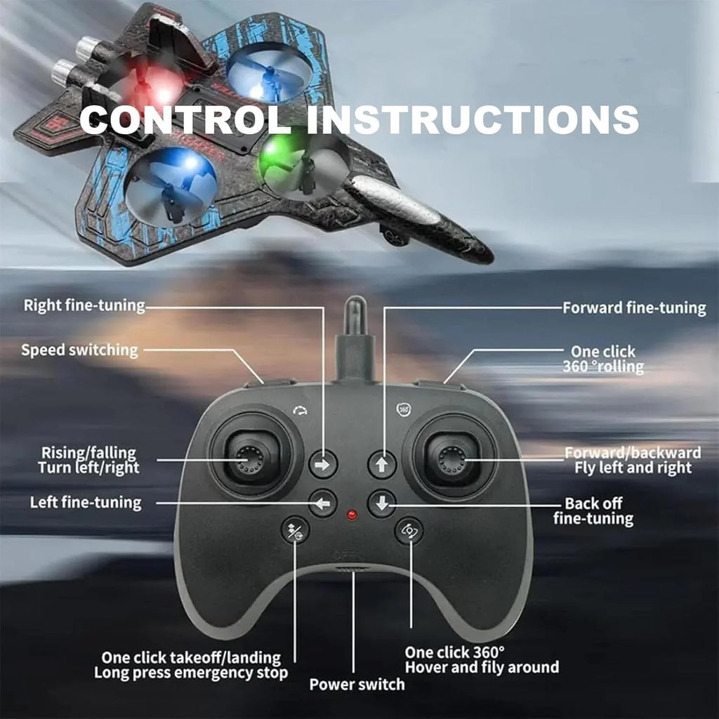 2026 Upgraded Skyriders RC Jet-Rc Stunt Fighter Jet Toy for Adult with 360° Flips & LED Lights, Remote Control Airplanes Foam Planes Drone with Battery & Fan Blade